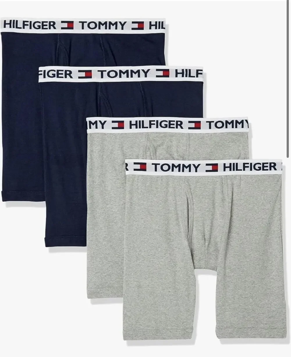 SMALL Tommy Hilfiger Men's 4 Pack 100% Cotton Boxer Briefs Black Gray New